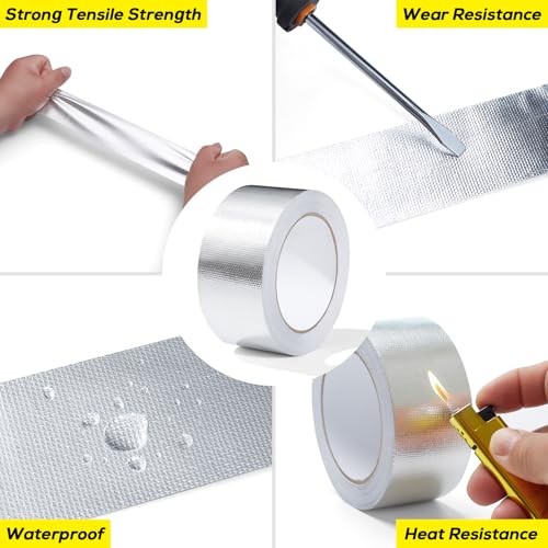 FIREWESS Aluminiumband, Aluminiumfolie Hitzeschild Band, Silber Alu Klebeband, Glasfaser Hitzeschild Folienband für Schlauch und Auto Verwendung 75mm*20m