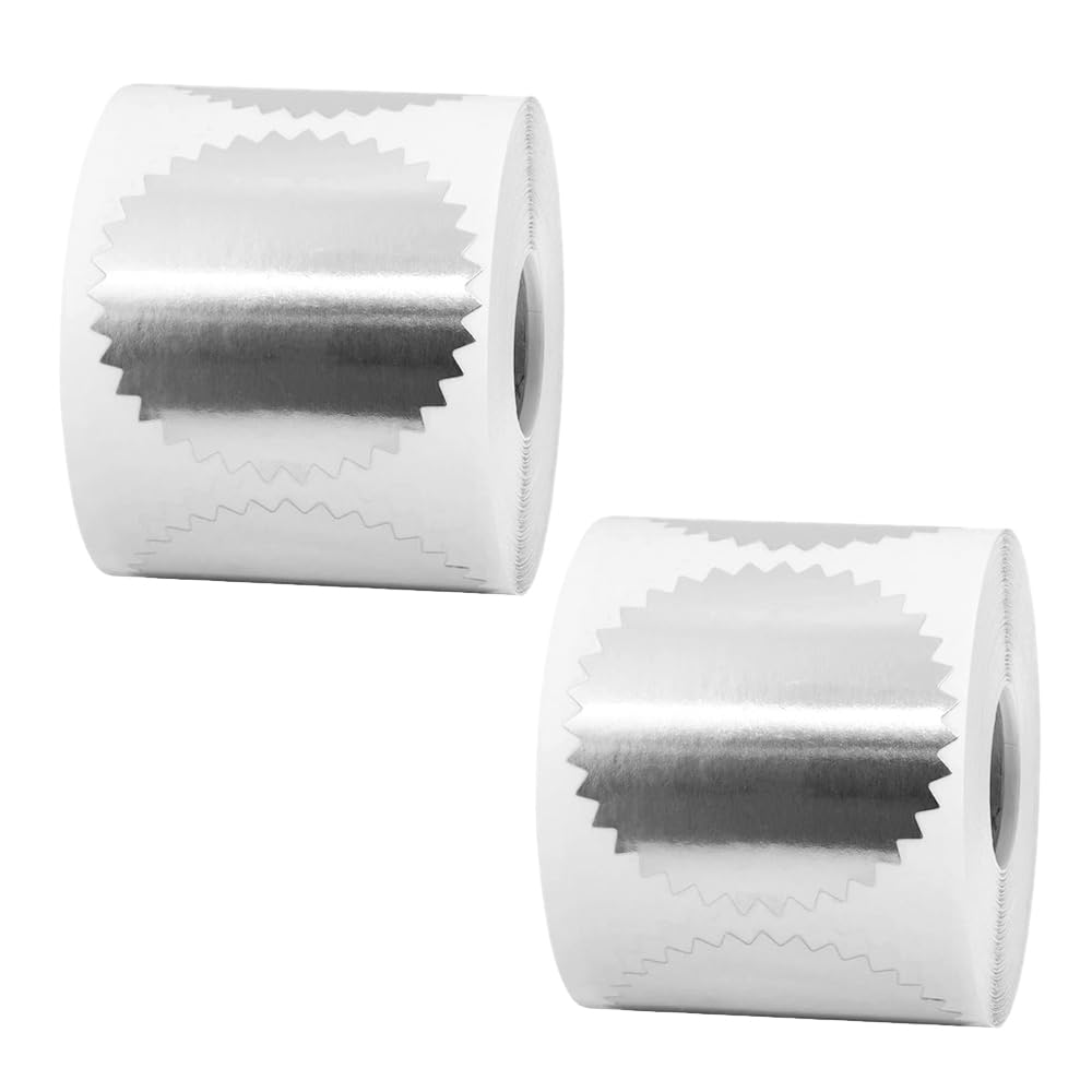 500pcs Certificate Wafer Seals, 2 Inch Silver Blank Embossing Stickers Glossy Self-Adhesive Foil Seal Labels with Serrated Edge for Certificate, Envelop, Package