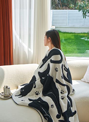Cute Cat Pattern Blanket Ultra Soft Cozy Microfiber Knitted Throw Blanket Lightweight Fleece For Sofa Bed 51X63 Inches (Cat, Throw 51"X63") #TOP3