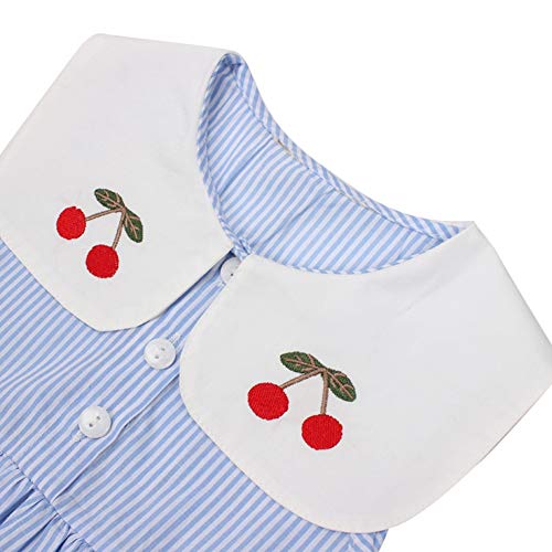 BAOBAOLAI Vestido infantil de verão para meninas, gola boneca, listrado, cereja, vestido de férias