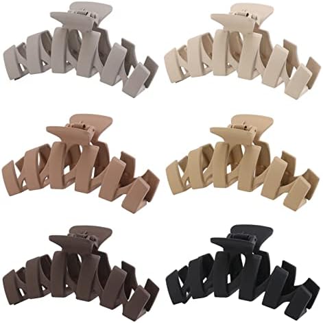 6 Pack Hair Clips, Strong Hold Matte Hair Clips, Large Claw Clips for Thick Hair, Extra Hair Claw Clips for Women Men, Nuetral Hair Clips, Non- Slip Cute Hair Clips, Modern Hair Accessories for All Hairstyles, Brown Colors