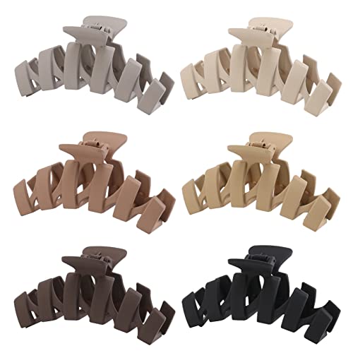 6 Pack Hair Clips, Strong Hold Matte Hair Clips, Large Claw Clips For Thick Hair, Extra Hair Claw Clips For Women Men, Nuetral Hair Clips, Non- Slip Cute Hair Clips, Modern Hair Accessories For All Hairstyles, Brown Colors #TOP2