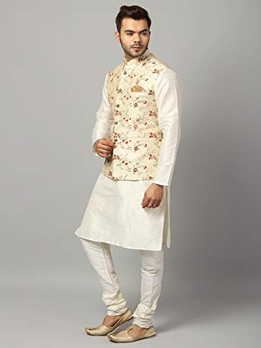 Image of Uri and MacKenzie Men's Silk Blend Kurta Pyjama with Stylish Embroidered Ethnic Jacket