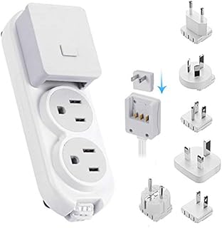 Travel Power Strip by Ceptics - Small & Compact - Surge Protector - Grounded USB + Type C - 2 USA Outlets Input - Plugs for Europe, Asia, China, USA, South America