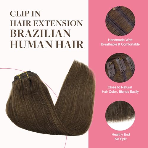 Image of GOO GOO Clip in Hair Extensions Real Human Hair Brown Remy Extensions
