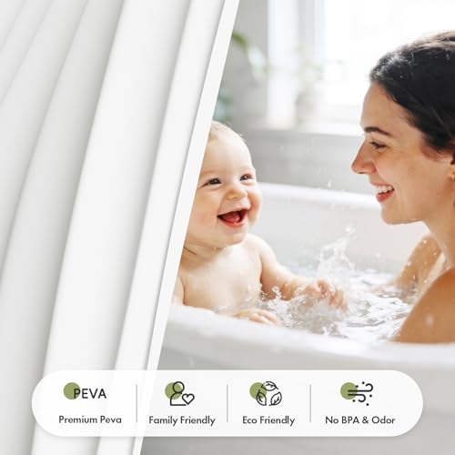 Image of Bathway Shower Curtain Liner, White Shower Curtain Liner 72x84 PEVA Waterproof Shower Curtain Liner Plastic with 3 Magnets and 12 Rustproof Metal Grommets, Lightweight Long Shower Liner for Bathroom