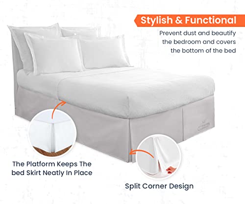 Sgi 18 Inch Drop Queen Size Light Grey Solid Bed Skirt Split Corner Pleated Style Easy Fit Easy Care Fade & Wrinkle Resistant-Cotton Microfiber Made #TOP1