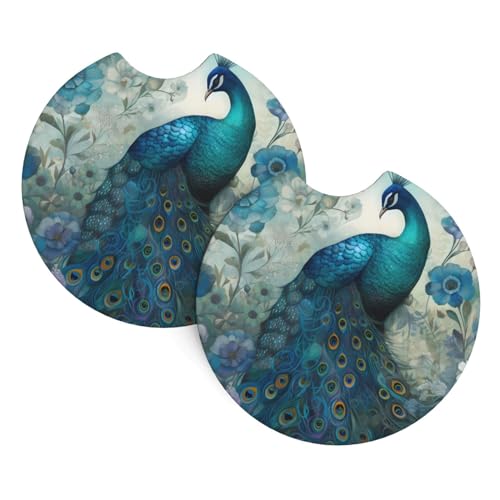 Porta vasos para carro 2 piezas diseño Peacock universal