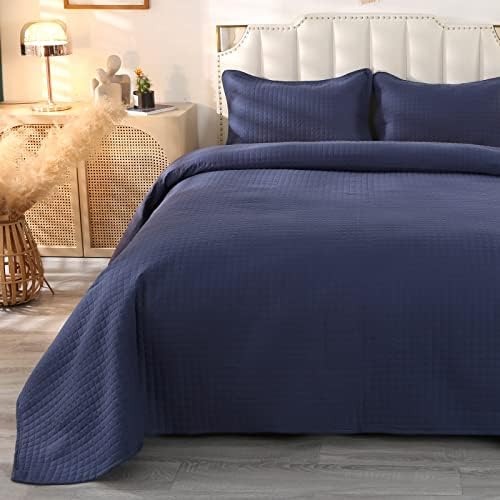 ENCOFT Quilted Bedspreads King Size Blue for Bedroom Decor Reversible Quilted Bed Throw Soft Blanket 230 x 250 CM with 2 Pillows Cases
