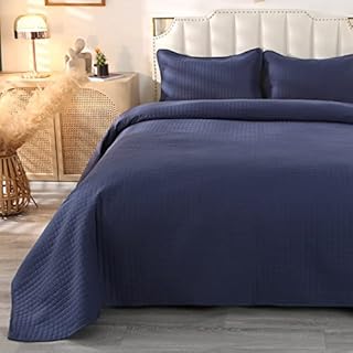 ENCOFT Quilted Bedspreads King Size Blue for Bedroom Decor Reversible Quilted Bed Throw Soft Blanket 230 x 250 CM with 2 Pillows Cases
