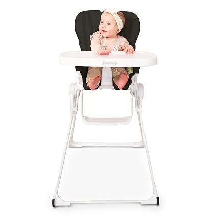 Joovy Nook NB High Chair Featuring Four-Position Adjustable Swing Open Tray, 3-Position Reclining Seat, and Front Wheels for Added Mobility - Folds