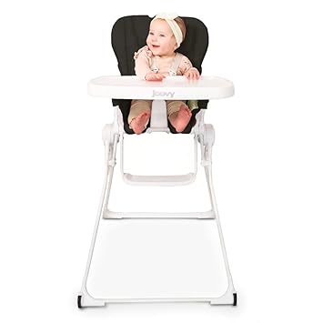 Joovy Nook NB High Chair Featuring Four-Position Adjustable Swing Open Tray, 3-Position Reclining Seat, and Front Wheels for Added Mobility - Folds Down Flat for Easy Storage, Jet