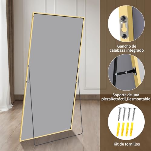 Miniatura 6 de Kocuuy Espejo De Cuerpo Entero 85 X 192 Cm, Rectangular Espejo De Pared Grande Para Colgar, De Pie, Apoyado Espejo De Pie Grande Con Marco Oro Para Salón, Dormitorio, Pasillo