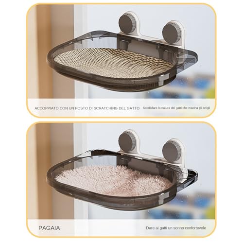 Transparente Fensterstange für Katzen- 49 cm Montage am Fenster | Hängemattensitz- Hängematte für Fenster für Katzen mit Saugnäpfen, stabile Höhle für Katzen mit kratzfester Matte, Material-6