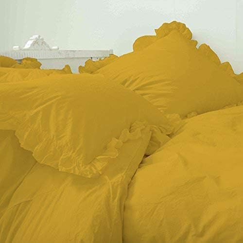 Miniatura 4 de Juego de funda de edredón 1 funda de edredón con volantes en las esquinas y 4 fundas de almohada, color dorado, KingCal King, 100% algodón de 800