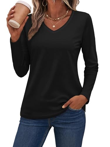 T-shirt manches longues en pur coton SMENG col V au toucher soyeux