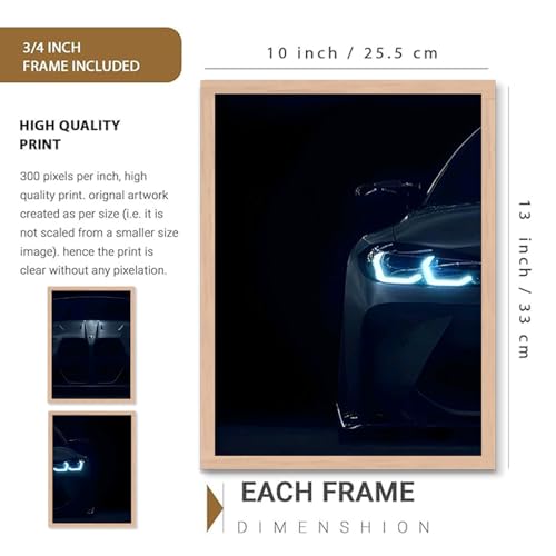 Image of TASVEE BMW M3 Car Wall Frame Set of 3 | Posters for Wall | Aesthetic Decor for Bedroom, Living Room & Gaming Room | Gift for Boys & Car Lovers | A4, Medium 10x13, Framed (A4, MEDIUM 10X13, Framed)