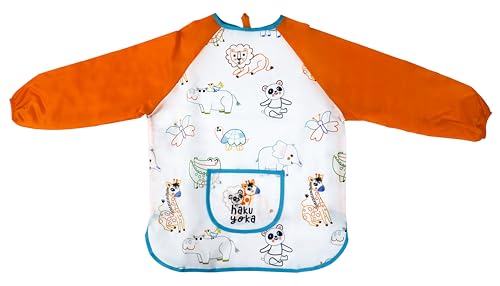 Haku Yoka Artist Apron, Cute Animals Theme, Impermeable, Easy to Clean Apron for Boys and Girls Size Small, 3-5 Years