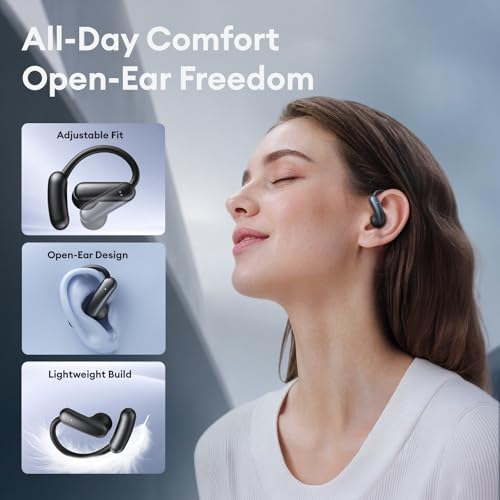 Image of PAXA Open Ear Earbuds with Replaceable Batteries, Open Ear Headphones | LED Digital Display Charging Case, Bluetooth 6.0 Over The Ear Earbuds for Running, Work, Walking, SwapBuds M143 Black