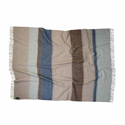 WoolStudio - Coperta in lana naturale, 130 x 170 cm, 100 % lana d'agnello, lussuosa, resistente e versatile, perfetta per casa, viaggi e attività all'aperto (STRIPE PARLIAMENT/BROWN, 130 x 170 cm)