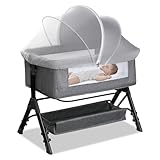 WANRU Bassinet Cover for Cats - Blackout Breathable Mosquito Net for Baby Bedside Sleepers & Travel Cribs, 2-Way Zipper Bug Canopy Tent to Block Light & Keep Cats Out (Gray-Small)