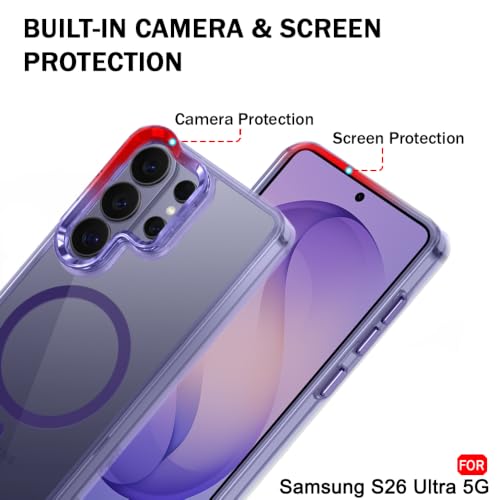 Image of TheGiftKart for Samsung S26 Ultra Case | Shockproof Hard Back Cover | Built-in Stand | Hybrid Shockproof Galaxy S26 Ultra Back Cover Case (PC & TPU, Clear Back, MagSafe Compatible, Transparent Violet)