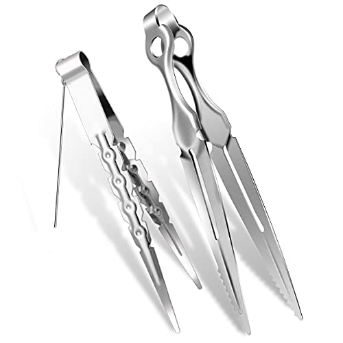 DFESKAH Shisha Zangen Set 2 Stück, silberne Kohle Zange aus Edelstahl, Tabakzange mit Lochstecher, Hookah Wasserpfeife…