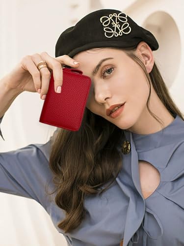 Small Wallet for Women Leather Zipper Card Case Wallet Compact Portable Leather Wallet Credit Card Holder(grey)4