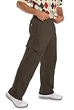VIBES Men's Fleece Cargo Sweatpants Relax Fit Bungee Cord Open Bottom Size L Olive