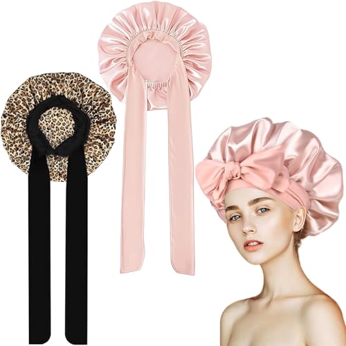 ClcIosis 2 Stück Seidenhaube zum Schlafen, Schlafhaube Seide Silk Bonnet Ideal für Haarpflege Schlafen Yoga Fitness Haushalt Make up Duschen und Laufen