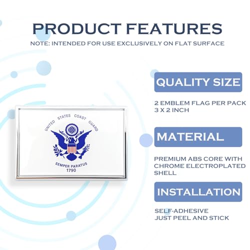 Image of US Coast Guard Flag Sticker Emblem Army Military Decal Car Chrome Flags, 2 Pack, 3 x 2 inches