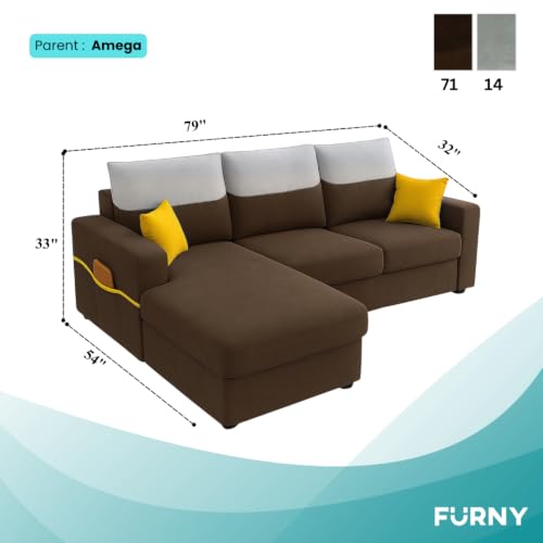 Image of Furny Tokiaa 4 Seater Fabric LHS L Shape Sofa Set (Brown) | Soft Velvet Fabric | Modern Design | Comfortable Seating | Living Room Furniture