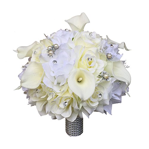 Real Touch Calla Lily-10 Stems Hand-Tied Bouquet-Natural White. #TOP4
