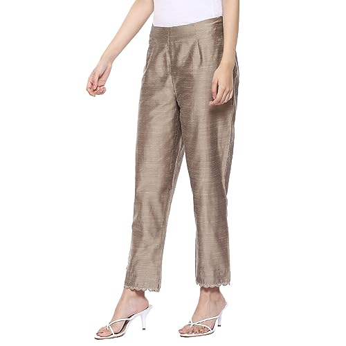 Image of BIBA Women Polyester Slim Dyed Pants