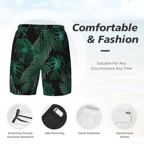 Banana Leaf Greenshort Swim Trunks with Waist Rope and Two Side Pockets Beach Shorts Bathing Suits for Men 5