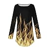 Long Sleeve Shirts for Women Crewneck Pullover Tops Casual Trendy Fire Print Tees Loose Blouse Flame Graphic Tshirts #2