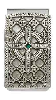 'Celtic Cross Circle' Pewter Panel Silver Tone Money Clip