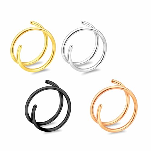 Renkovte Double Hoop Nose Ring for Single Piercing,Snug Spiral Nose Ring 20G 8mm Thin Nose Rings Hoops Piercing Jewelry for Women Men(Right Side 4PCS 8mm)