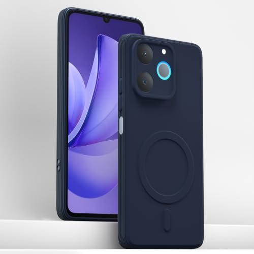 Image of Outlouders Back Cover for Realme P4 Lite 4G Soft Matte Silicone Cover with Slim Fit | Mag-Safe Logo (Not Mag-Safe Compatible) | Shockproof | Camera Protection Bumper Case (Blue)