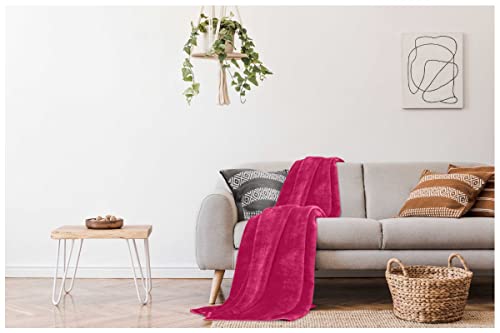 GC GAVENO CAVAILIA Plain Mink Fur Throws For Sofa, Fluffy Fleece Blankets, Warm & Cuddly Throw Blanket, Fuchsia, 150X200 Cm
