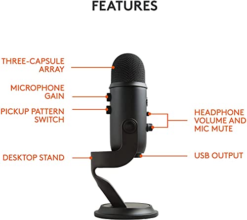 Usb Microphones Blue Yeti For Recording And Streaming On Pc/Mac, 4 Pickup Patterns, Headphone Output And Volume Control,Blue Voice Effects, Adjustable Stand, Plug And Play #TOP4