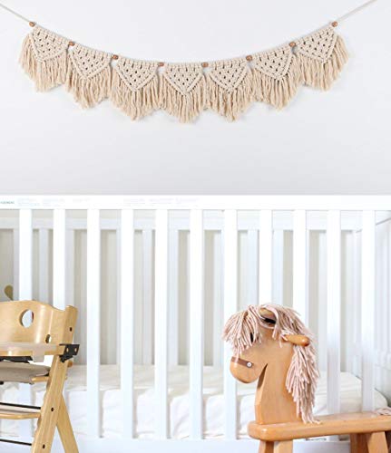 Macrame Wall Hanging Fringe Garland Banner - Boho Chic Bohemian Wall Decor - Apartment Dorm Living Room Bedroom Decorative Wall Art, 9" W x45 L, 7 "Flags - Thumbnail 5