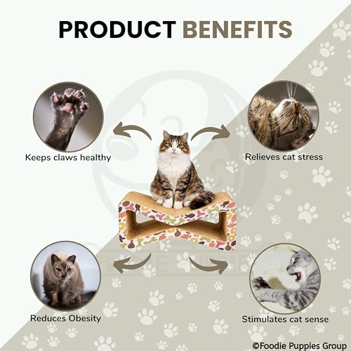 Image of Foodie Puppies 2-in-1 Reversible Cat Scratcher Pad with Catnip for Cats & Kittens - (Bow Scratcher 53 x 22 x 30 cm) | Durable Corrugated Cardboard Cat Scratching Pad Furniture Protection, Play & Rest