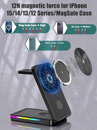 Bezprzewodowa ładowarka Mag Safe 15 W, szybkie ładowanie, Mag-Safe, stacja ładująca do iPhone 15 Pro Max / 14/13, składana indukcyjna stacja ładująca Apple Watch 9/Ultra (żelazny)