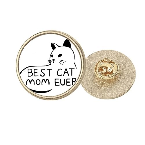 Broche Best Cat Mom Ever bijou chat métal doré rond taille M