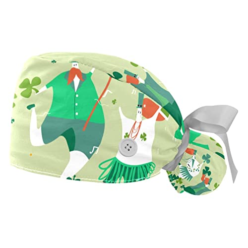 Lot de 2 bonnets de travail avec boutons et n ud ruban pour femme pour cheveux longs, bandeau réglable en coton pour queue de cheval, chapeau à nouer, Happy...