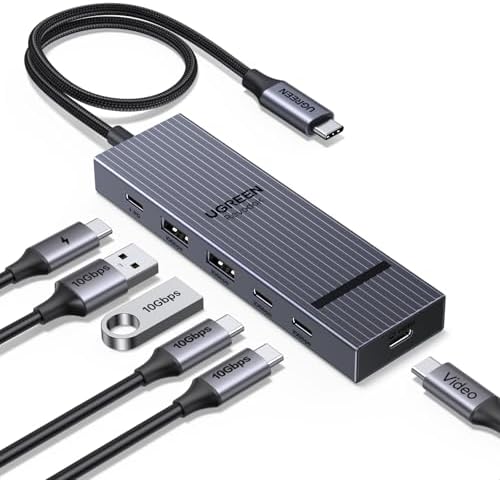 UGREEN Revodok 6-in-1 10Gbps USB C Hub with 4K@60Hz Video Display, Multiport Adapter 2×USB-A and 2×USB-C 3.2, Fast Charging 100W, Aluminum Dock Compatible with MacBook Air/Pro,Dell XPS,iPad Pro