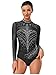 JEYPINMI Women Mock Neck Sheer Mesh Long Sleeve Gymnastics Leotards Bodysuit Tops Ballet Dance Leotard Dancewear Black Medium