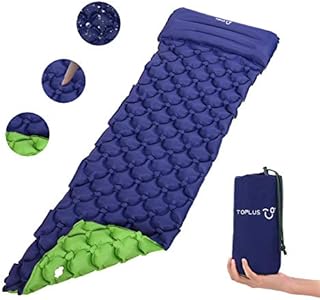 TOPLUS Camping Mat with Pillow, Camping Air Mattress, Folding Single Inflatable Sleeping Pad for Outdoor Backpacking, Hiking, Traveling, Waterproof, Lightweight, Portable (Navy Blue + Green)