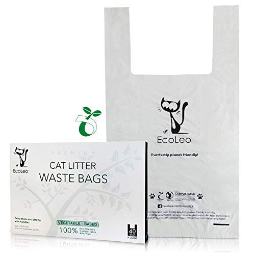 EcoLeo Cat Litter Waste Poop Bags - X-Large, Compostable, Plastic-Free, Thick, Leak Proof